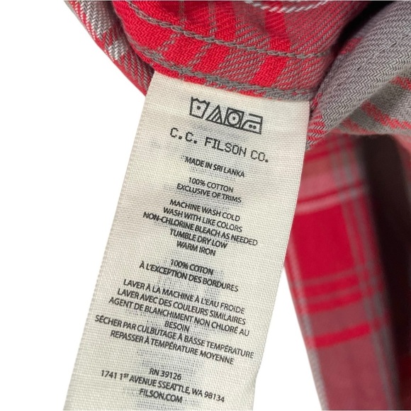 Filson Women’s Scout Shirt Cotton Twill Red Gray White Plaid Size S - Picture 4 of 7